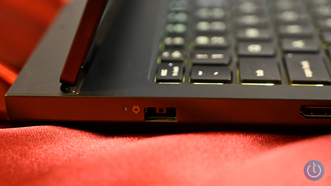 On the left side of the laptop, you'll find the proprietary power port and HDMI port.