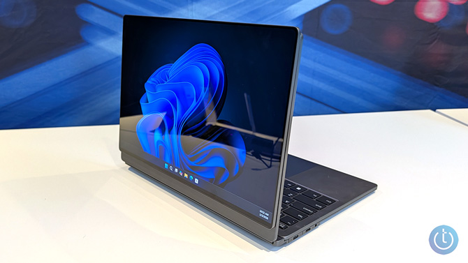 Lenovo ThinkBook Modular AI PC Concept with the secondary display attached to the back.