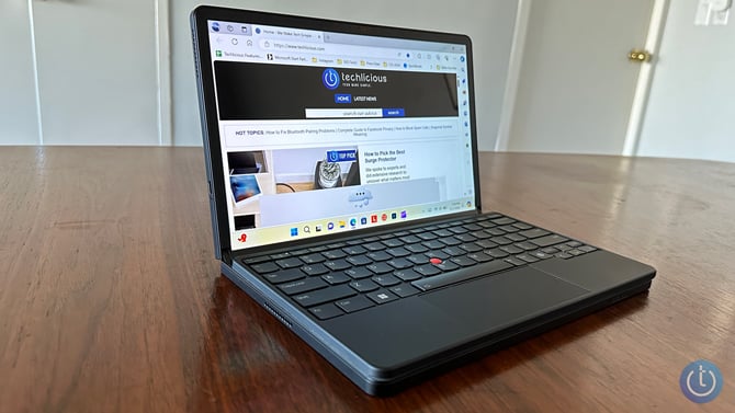 Lenovo ThinkPad Fold X1 16 shown in laptop mode.