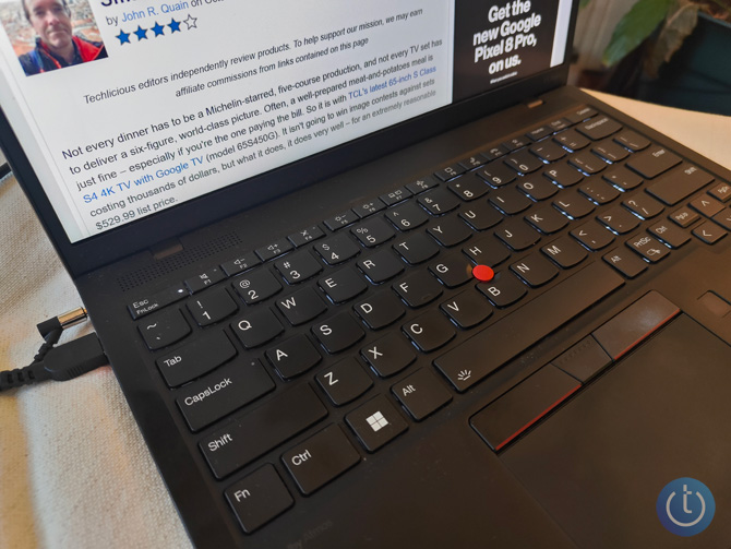 Closeup of the Lenovo ThinkPad X1 Nano keyboard.