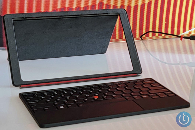 Lenovo ThinkPad X1 Fold Gen 2 accessories: stand and Bluetooth keyboard.
