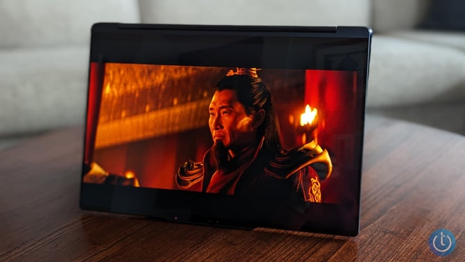 Lenovo Yoga 9 Gen 9 in tent mode showing a scene for The Last Airbender.