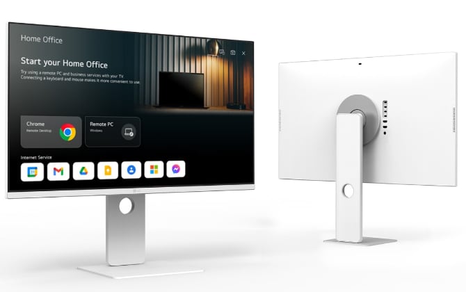 A front and back view of the LG MyView smart monitor