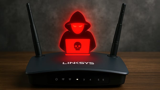 Concept image of a hacker accessing a Linksys router
