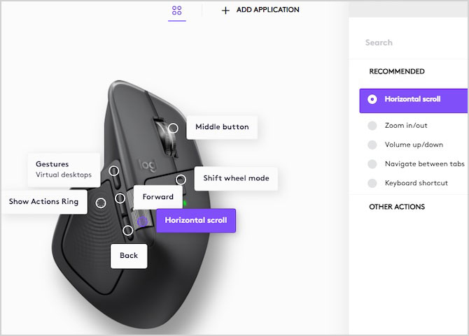 Screenshot of the Options+ app showing a map of all the mouse buttons.