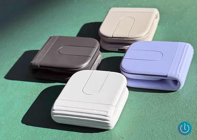 The Logitech Mobi Fold folds in half to turn off.