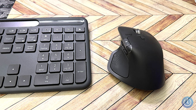 The Logitech MX Master 4 Mouse is shown with a Logitech Bluetooth keyboard