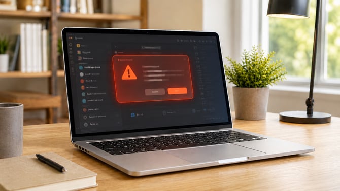 Concept image of a MacBook with a popup warning.