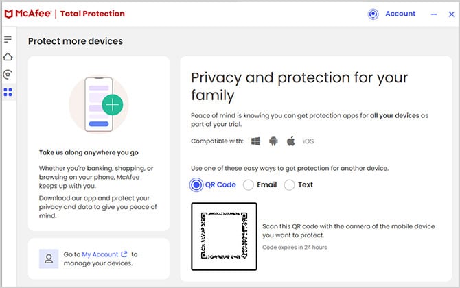 Screenshot of McAfee Total Protection show how to protect more devices
