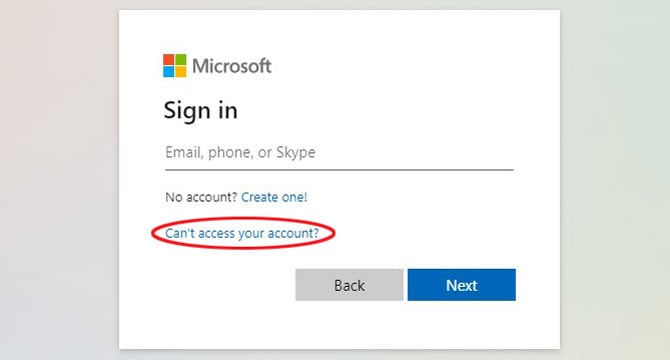 Screenshot of Windows Account sign in screen