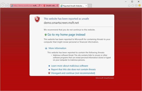 Unsafe webpage warning splash