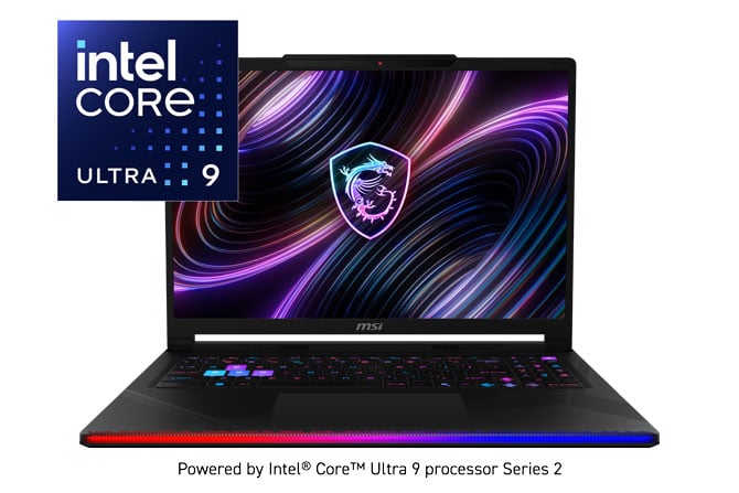 MSI Raider 16 Max with Intel Core Ultra 9 logo and powered by Intel Core Ultra 9 processor Series 2