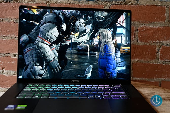 MSI Stealth 16 AI+ display showing beautiful colors and contrast in Pragmata