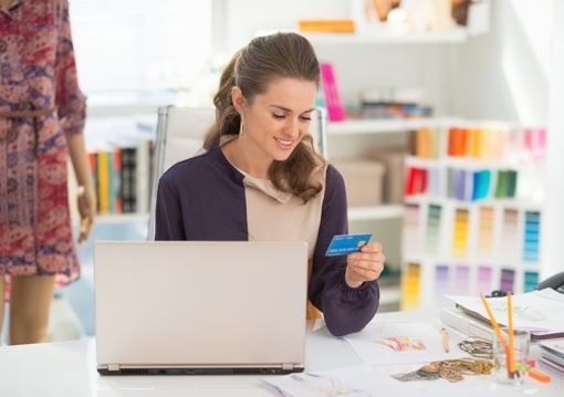 Woman shopping online at work