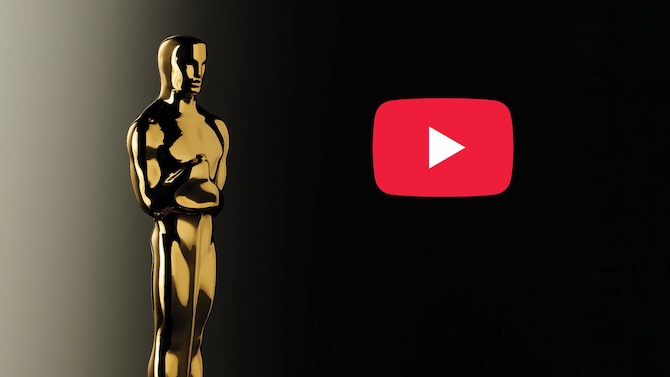 Composite image of the gold Oscars statue and the YouTube red play button