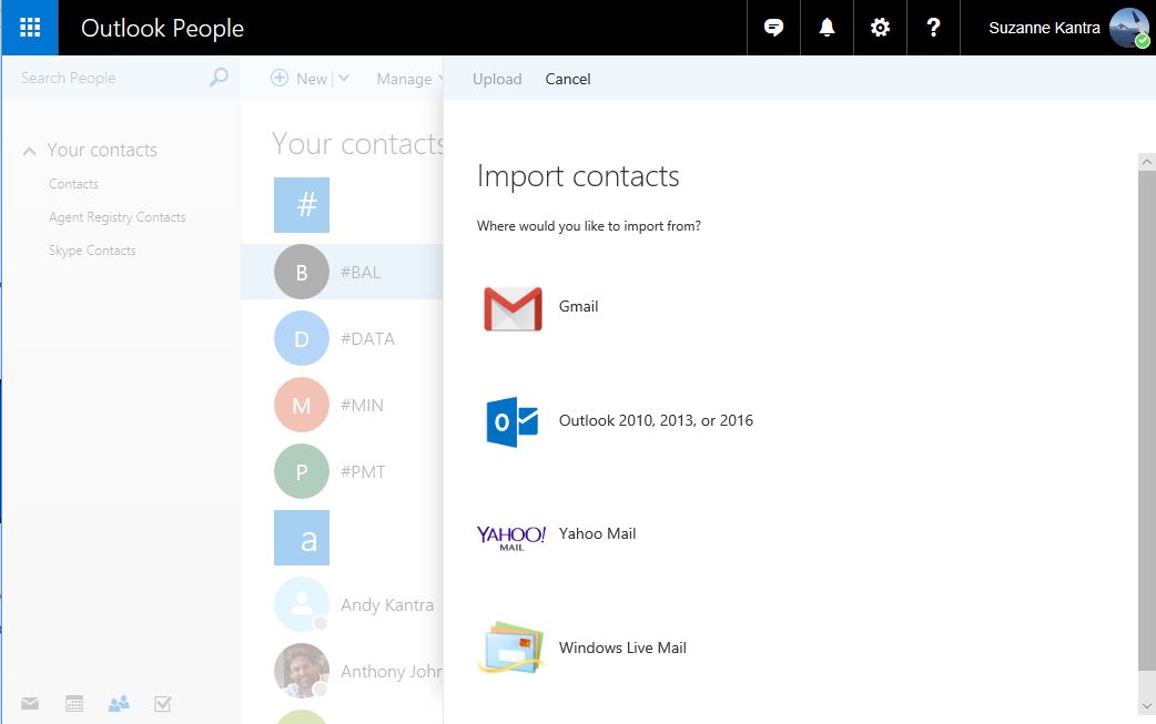 Outlook.com import contacts