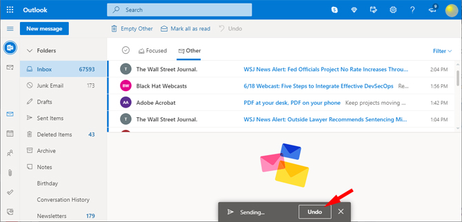 Outlook.com Undo button