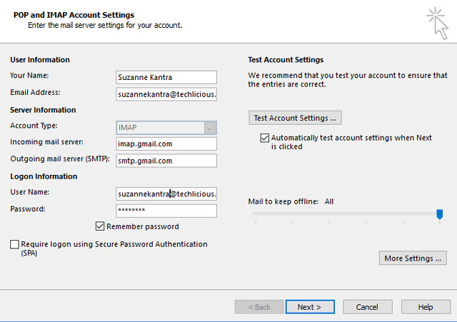 Outlook IMAP settings