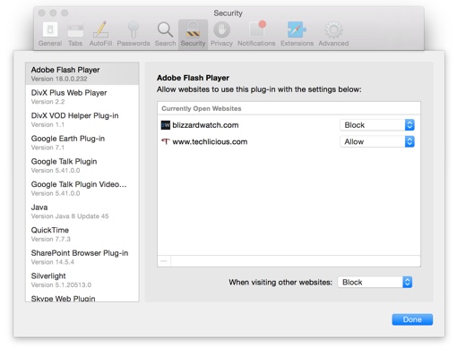 Disabling Adobe Flash in Safari