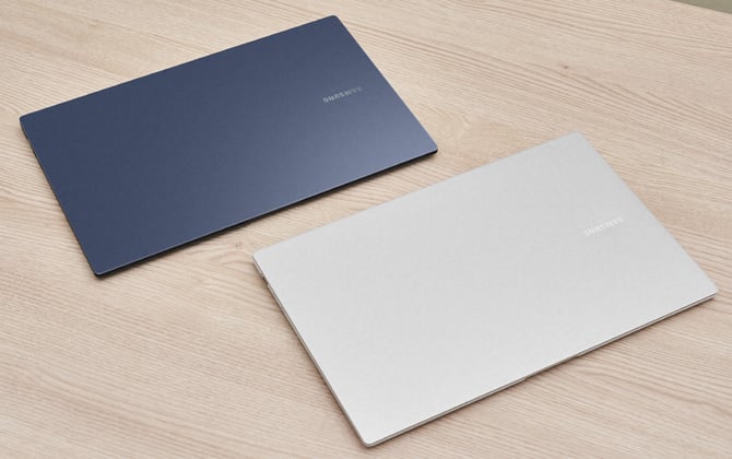 Samsung Galaxy Book Pro in Navy and Mystic Silver -- lids closed