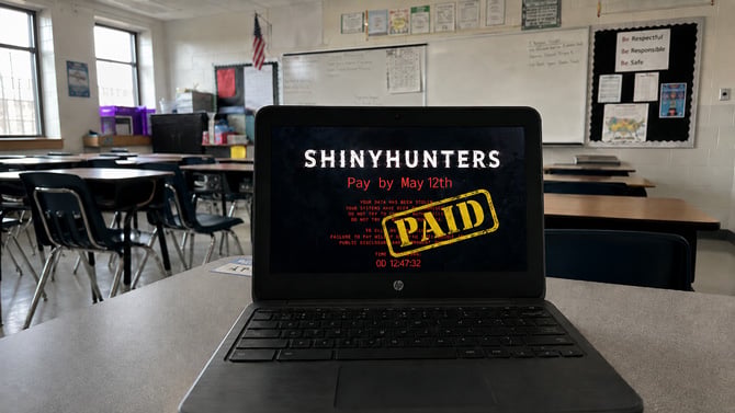 Concept image of ShinyHunters ransom note.