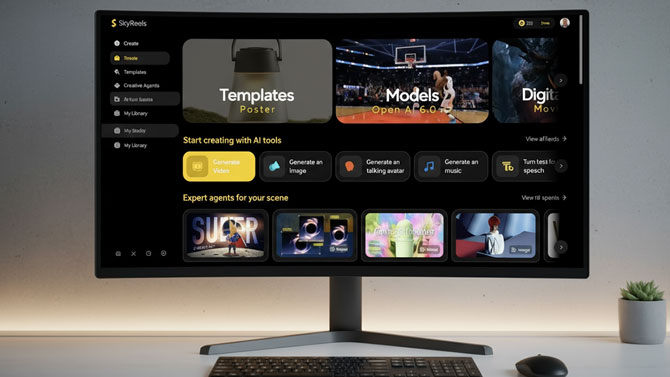Screenshot of SkyReels software on a monitor.