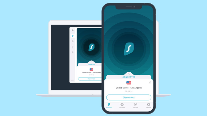 Surfshark VPN show on a phone and laptop.