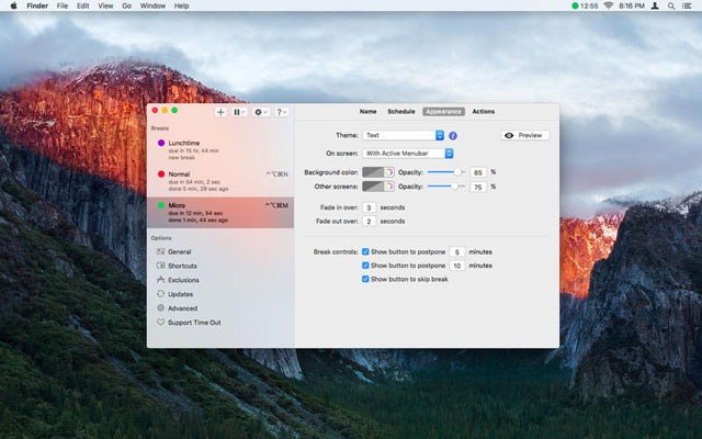 Time Out para Mac OS ayuda a aliviar la fatiga visual