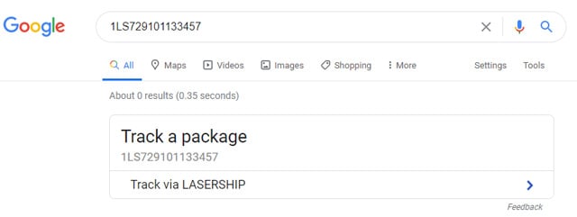 Google search - package tracking