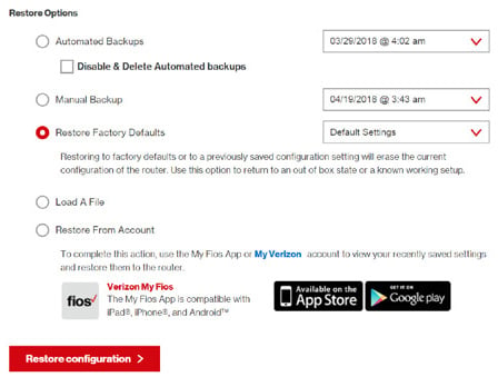 Verizon Fios router reset