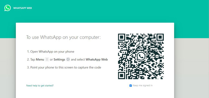 WhatsApp Web screenshot showing QR code for pairing with a smartphone