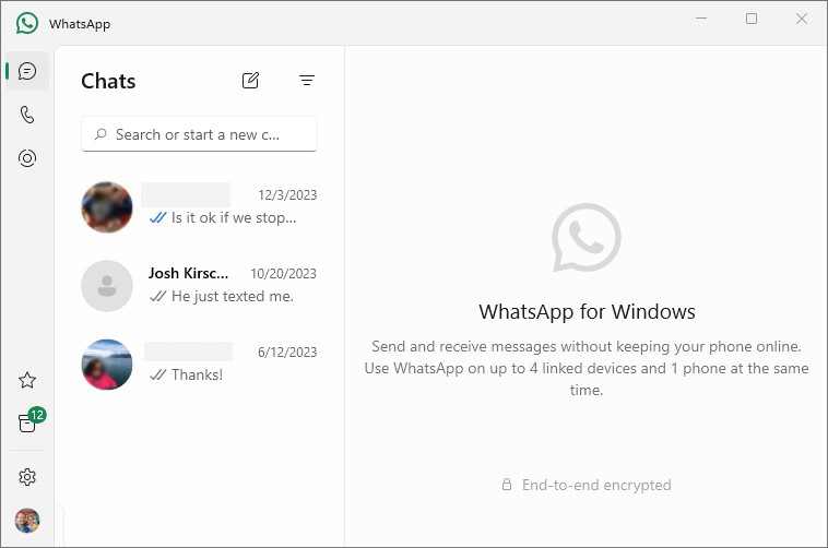 WhatsApp Desktop list of chats.