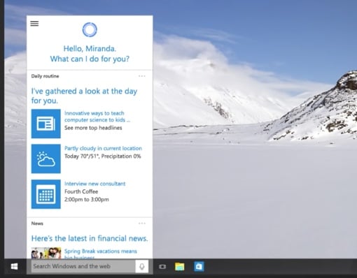 Cortana in Windows 10