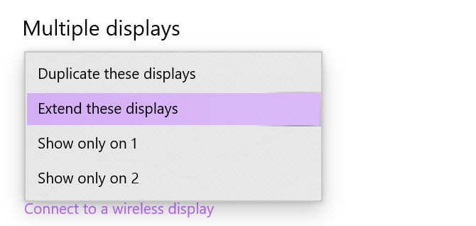 Opciones de monitor externo de Windows 10