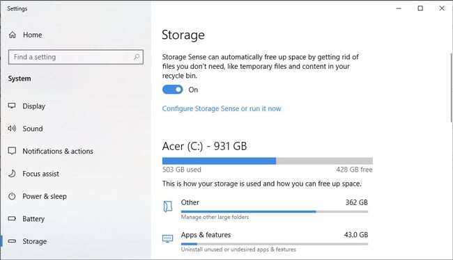 Windows Storage Sense