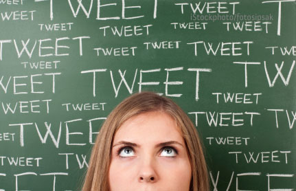 woman with tweet blackboard