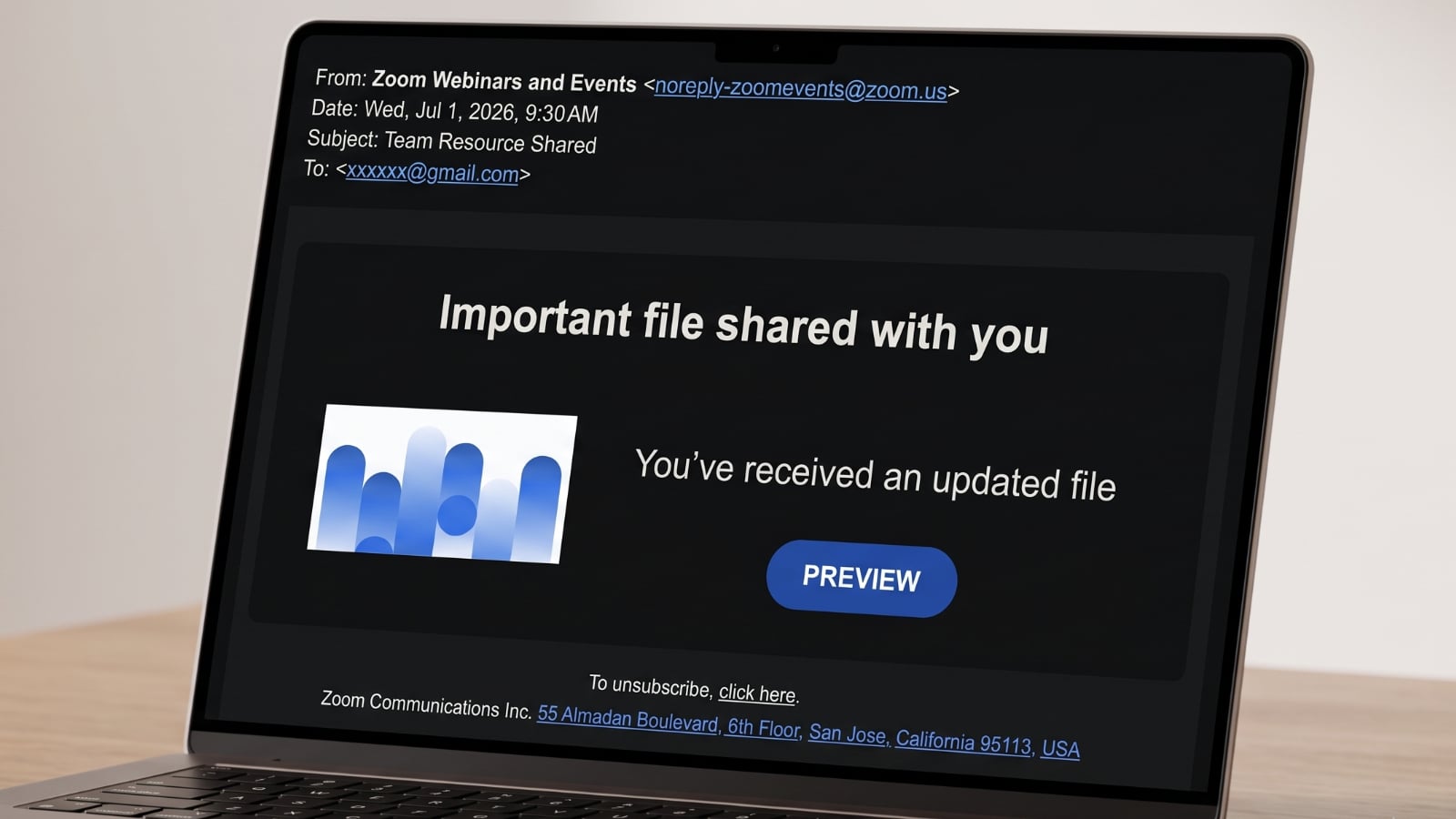 Scammers are delivering malware through legitimate Zoom emails
