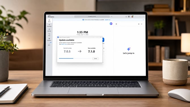 Screenshot of Zoom updating on a laptop