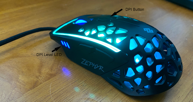 Zephyr Gaming Mouse DPI Button and LEDs
