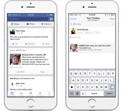 Facebook AMBER alert