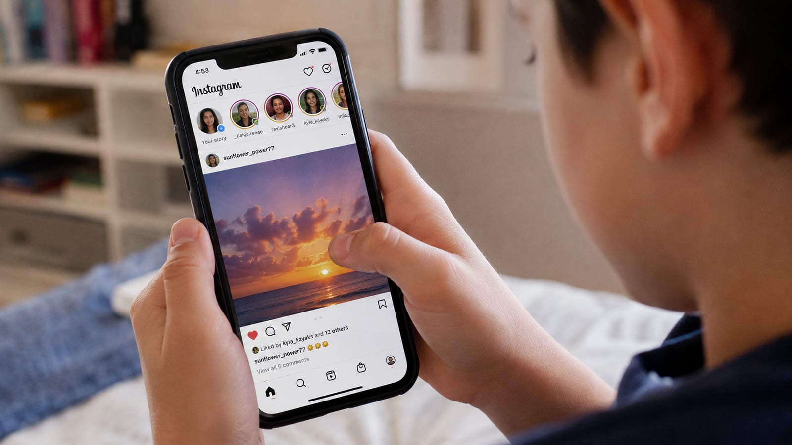 Concept image shows a child using Instagram