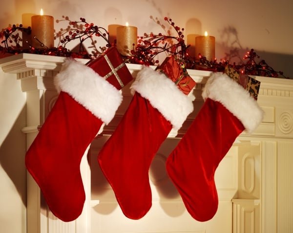 Stockings hung on a mantle