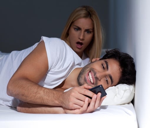 Husband cheating on smartphone