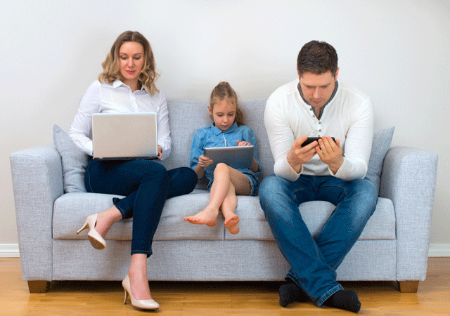Kids, Parents On Electronic Devices