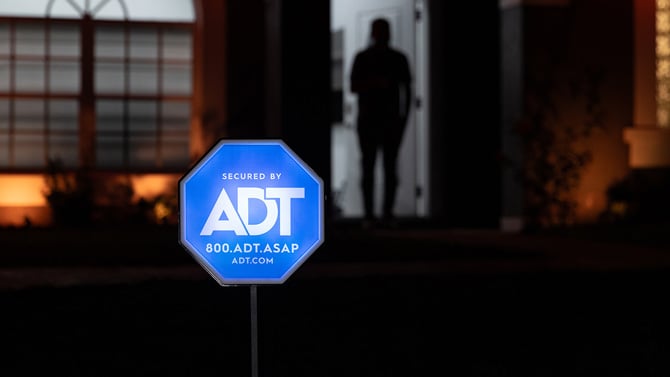 ADT's Live Light yard sign turns on and glows when your alarm is tripped.