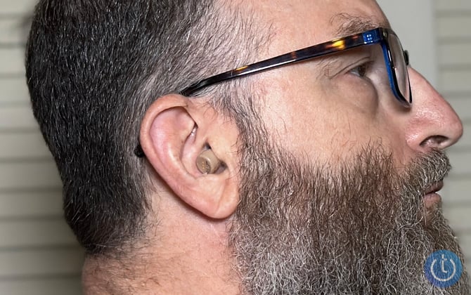 Audien Atom Pro shown in ear.