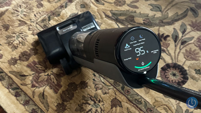 The Dreame H15 Pro shown top down so you can see the display