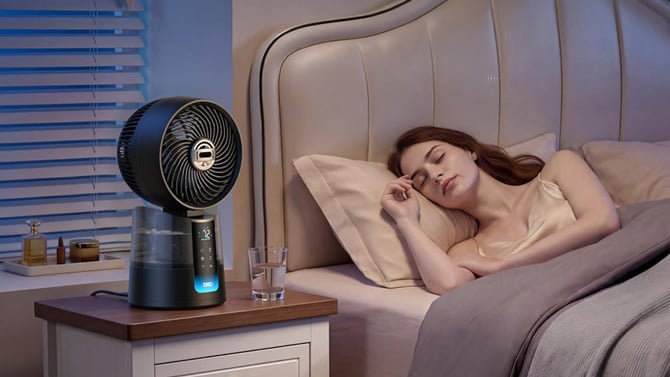 DREO TurboCool Misting Fan 516 dispenses a fine mist to drop the temperature by up to 5℉.