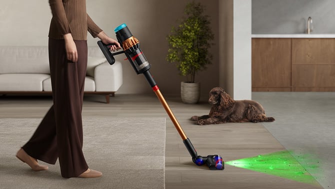 Dyson V16 Piston Animal cordless vacuum includes LED illumination to reveal hidden dust on hard floors