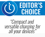 Techlicious Editor's Choice award with text: compact and versatile charging for all your devices.